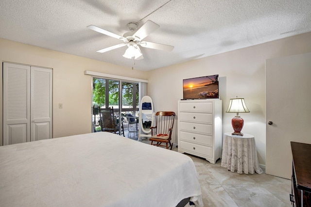 2004 Granada Dr Unit L2, Coconut Creek, FL 33066 - bedroom with a textured ceiling, access to exterior, ceiling fan, and a closet