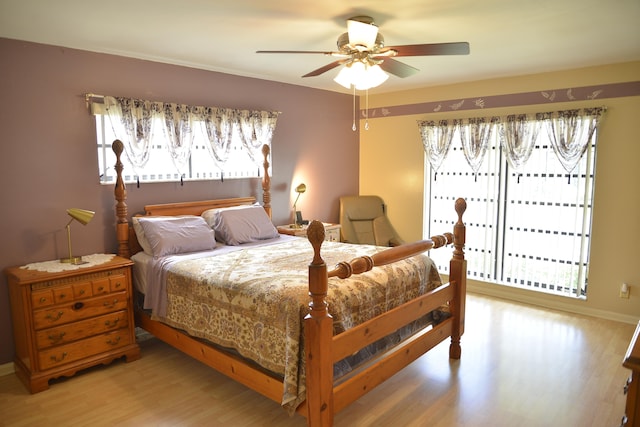 bedroom featuring ceiling fan and wood-type flooring