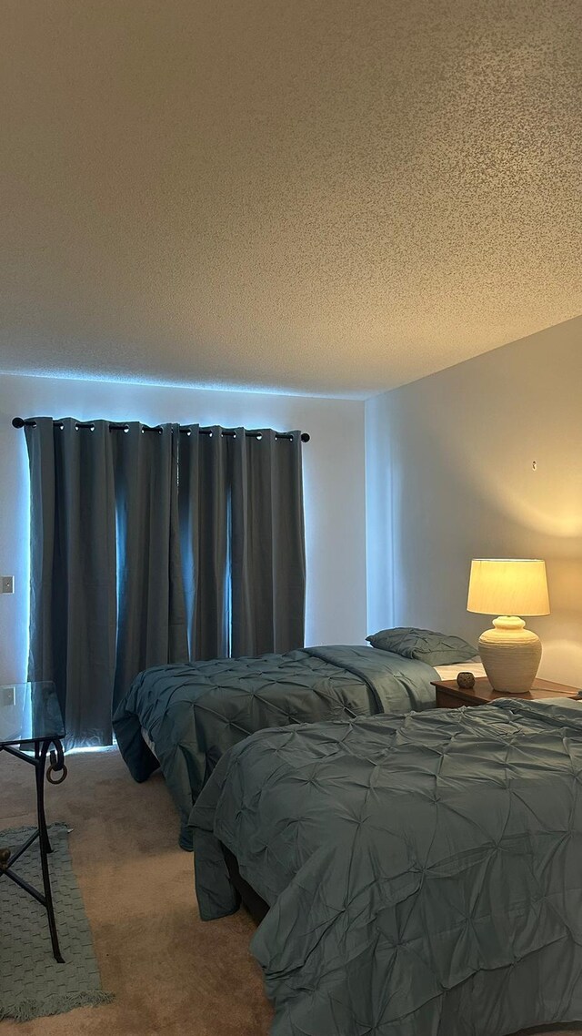 bedroom featuring carpet flooring and a textured ceiling