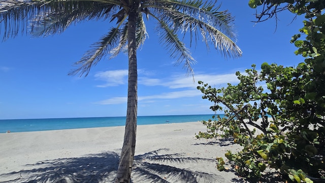 view of water feature with a beach view