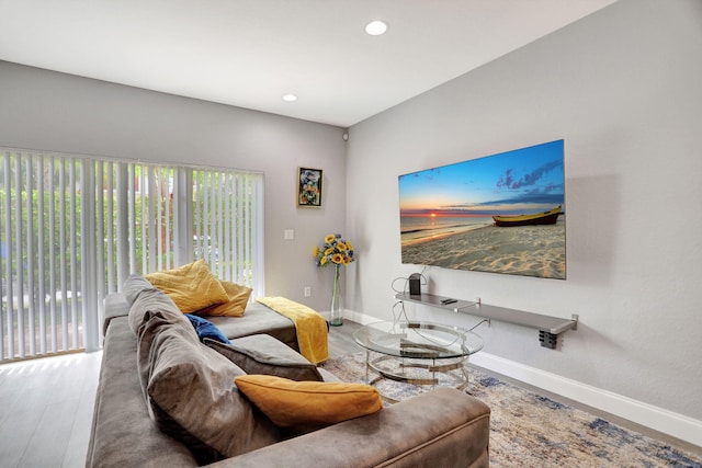 living room with hardwood / wood-style flooring