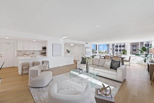 living room with light hardwood / wood-style flooring