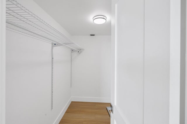 spacious closet featuring light hardwood / wood-style flooring