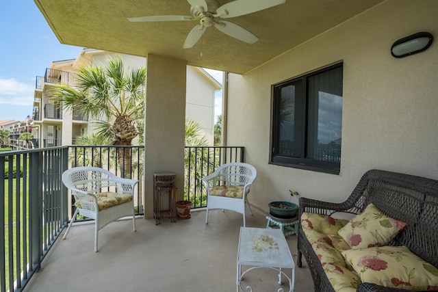 balcony with ceiling fan