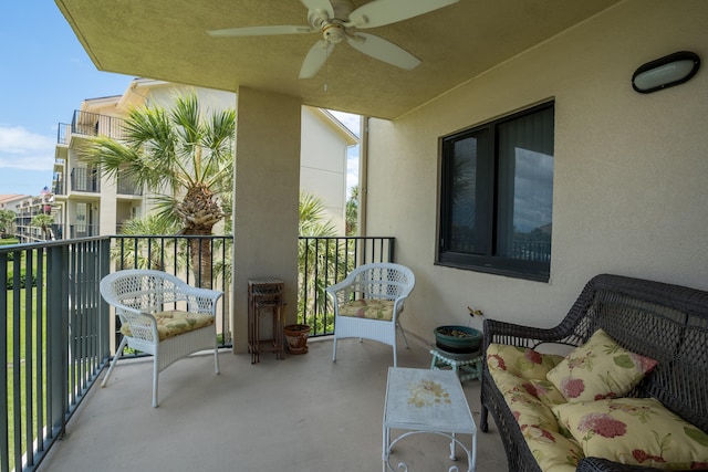 balcony with ceiling fan