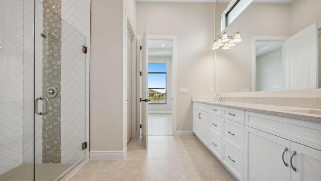 bathroom with toilet, vanity, and walk in shower