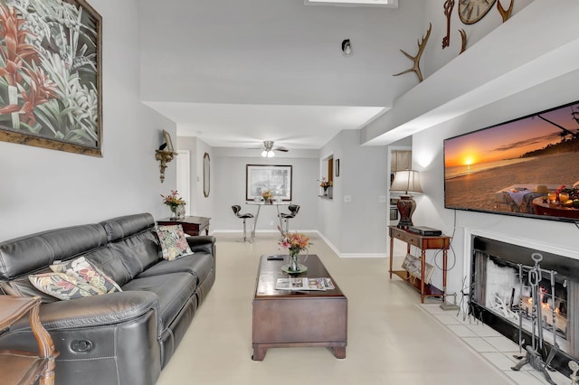 living room with ceiling fan