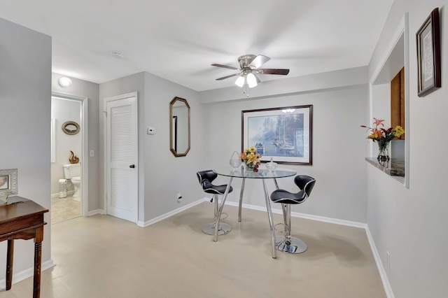 interior space featuring ceiling fan