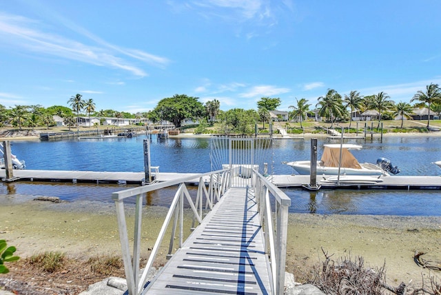 view of dock with a water view