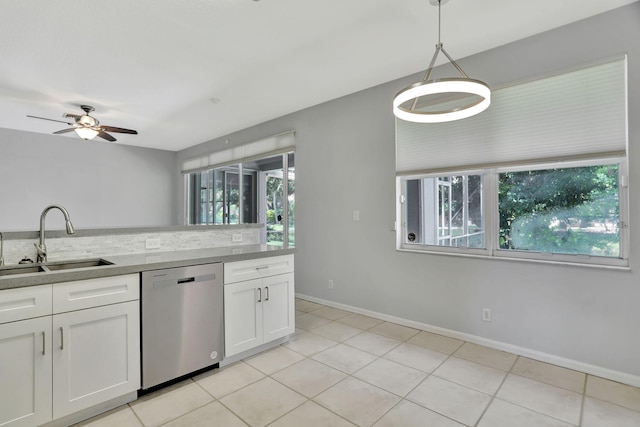 kitchen featuring white cabinets, a healthy amount of sunlight, stainless steel dishwasher, and sink