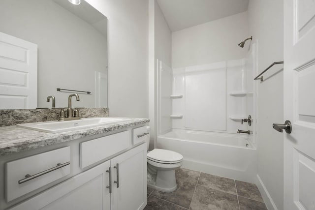 full bathroom featuring tile patterned flooring, vanity, shower / bathtub combination, and toilet