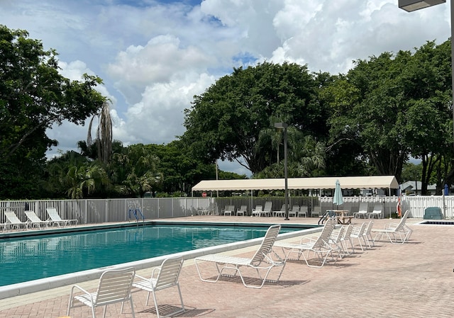 view of pool featuring a patio