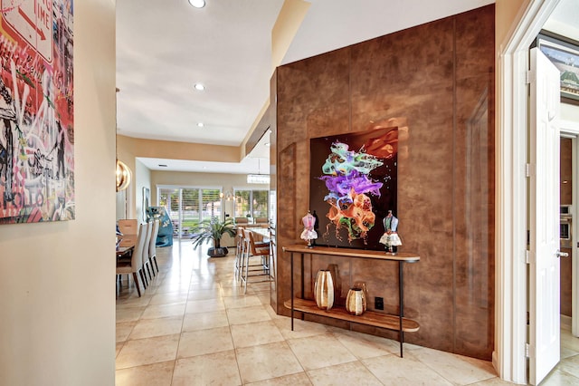 hallway featuring light tile patterned floors