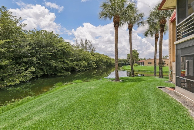 view of yard with a water view