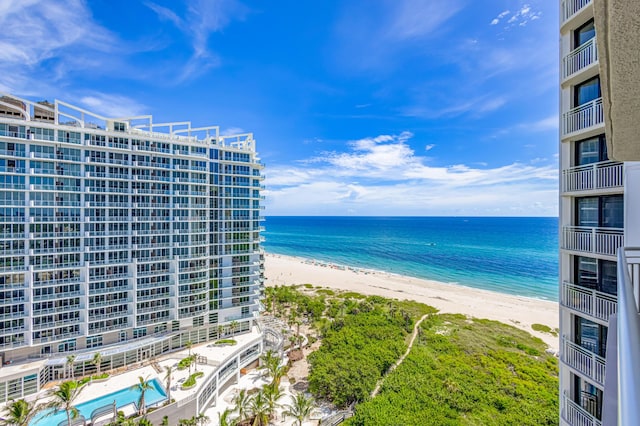 property view of water featuring a view of the beach