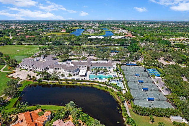 aerial view featuring a water view