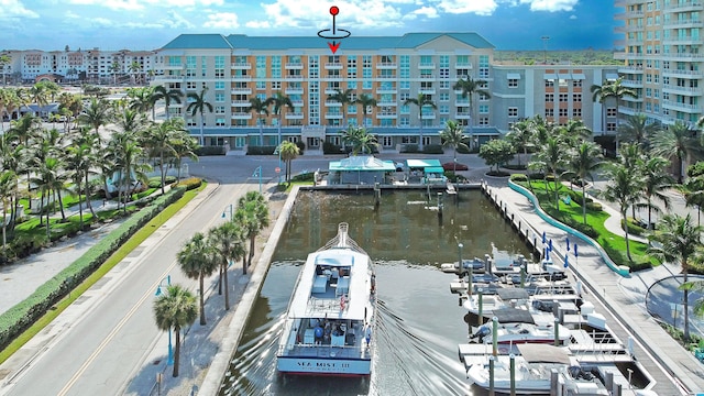 bird's eye view featuring a water view