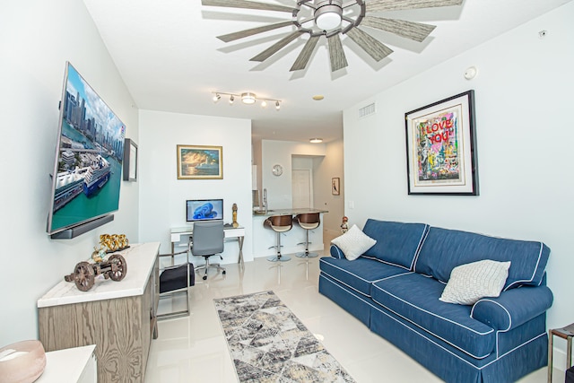 living room featuring light tile patterned floors