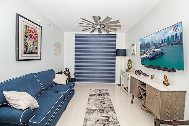 living room with ceiling fan