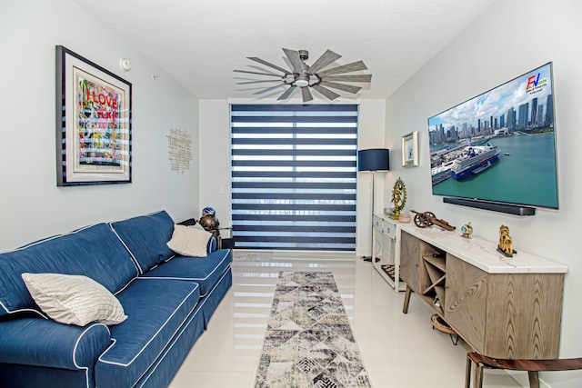 living room with ceiling fan