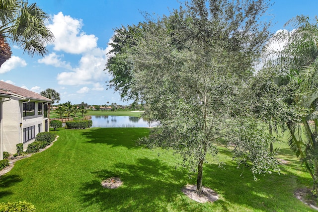 view of yard with a water view