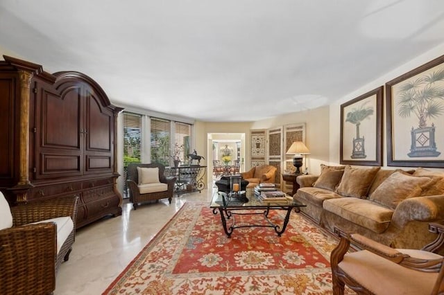 living room featuring light tile patterned flooring