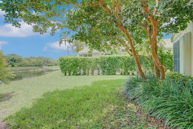 view of yard with a water view