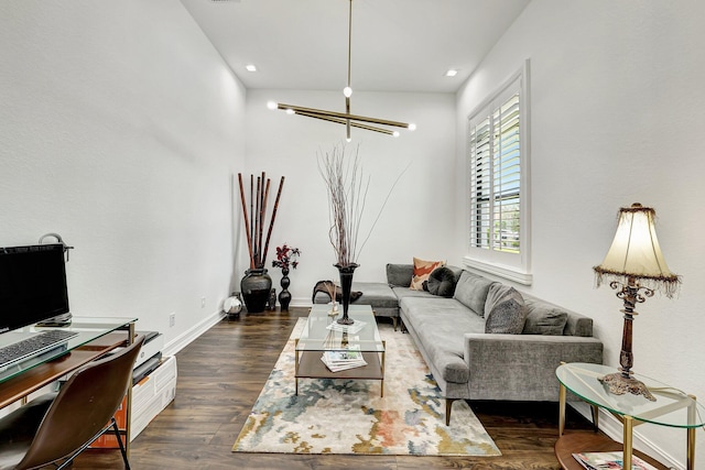 living room featuring dark hardwood / wood-style floors