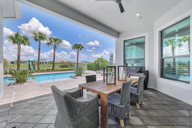 view of patio / terrace featuring ceiling fan