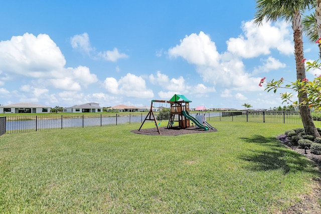 view of play area featuring a lawn