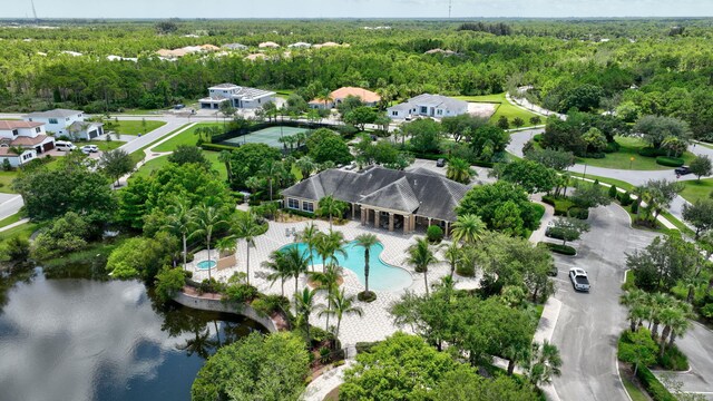 bird's eye view featuring a water view