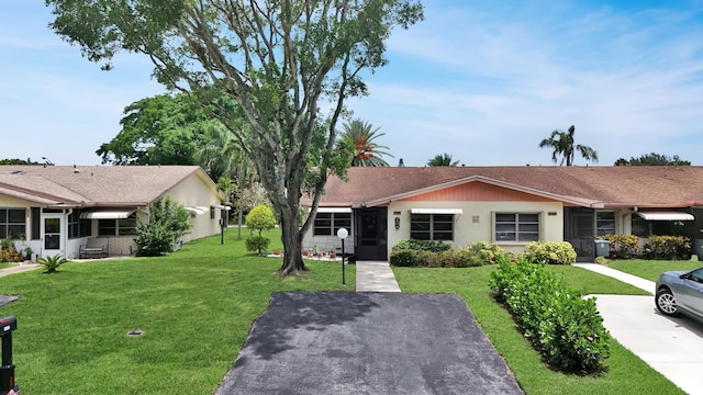 ranch-style house featuring a front lawn