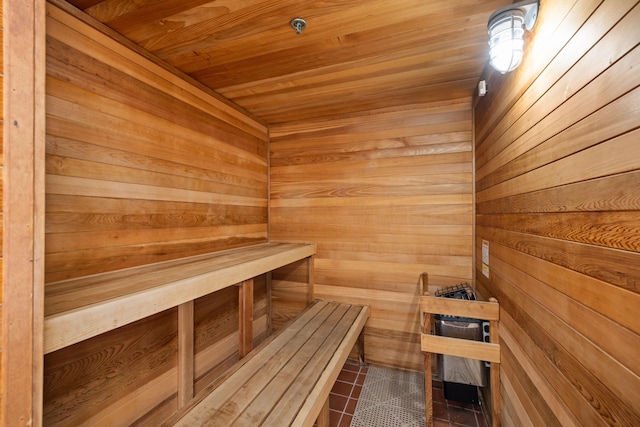 view of sauna with tile patterned flooring