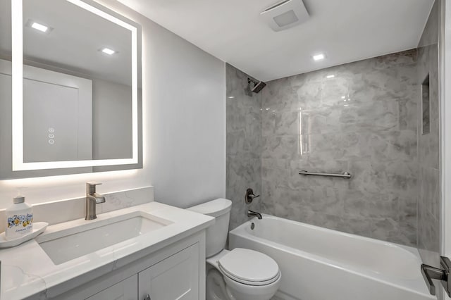 full bath with toilet, bathtub / shower combination, and vanity