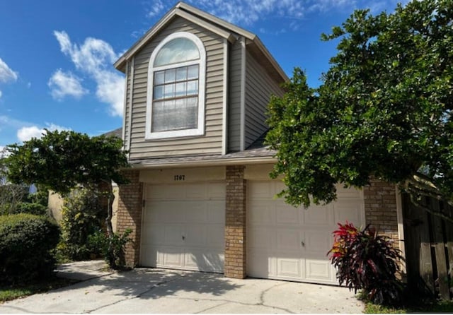 exterior space with a garage