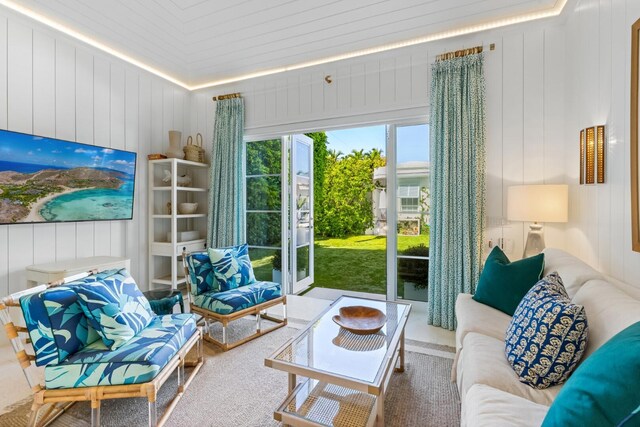 living room featuring tile patterned floors