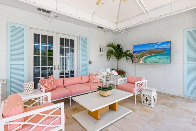 view of patio with a fire pit and a pergola