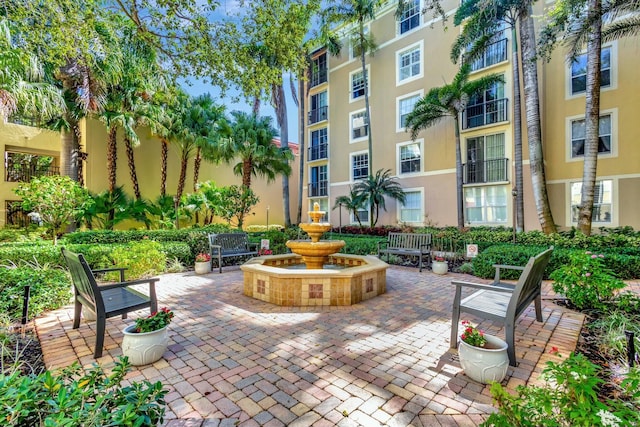 view of community with a patio