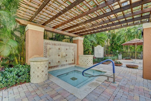 view of pool with a pergola and a patio area