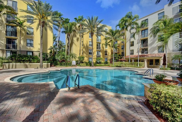 view of swimming pool with a patio