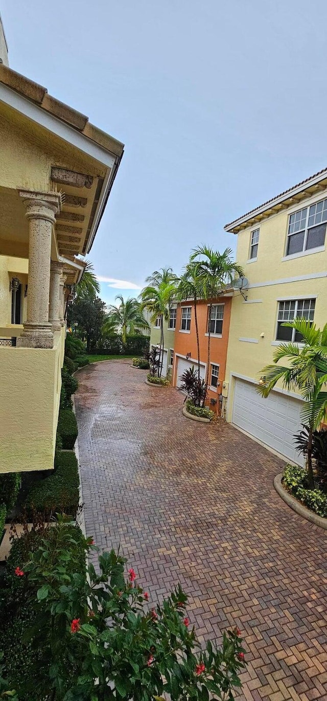 exterior space with a garage