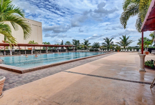 view of swimming pool with a patio area