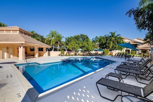 view of pool featuring a patio