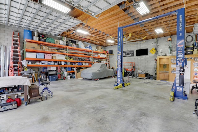 garage featuring a workshop area