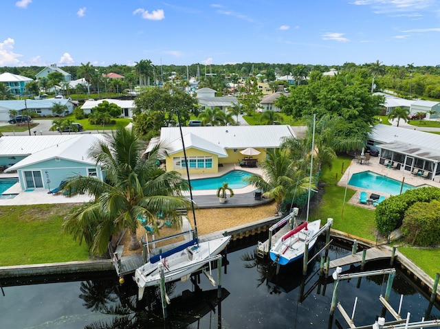 aerial view with a water view