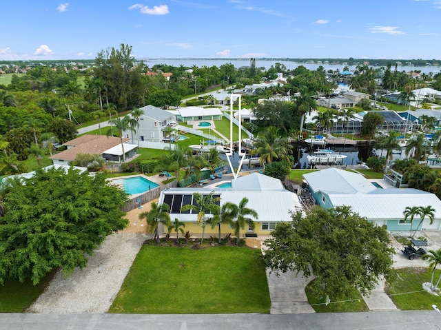 aerial view with a water view