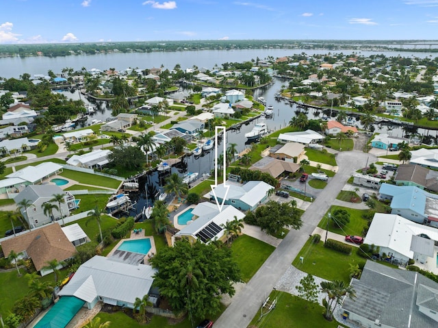 bird's eye view featuring a water view