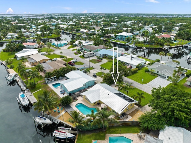 aerial view with a water view