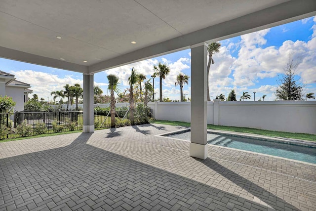 exterior space featuring a fenced in pool