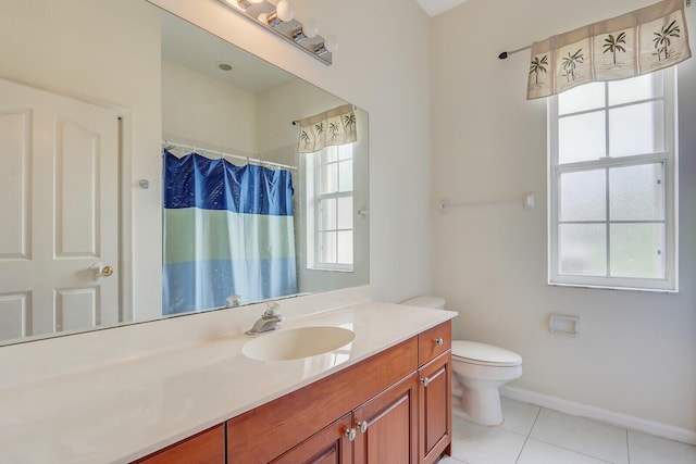 bathroom with vanity, toilet, and tile patterned flooring